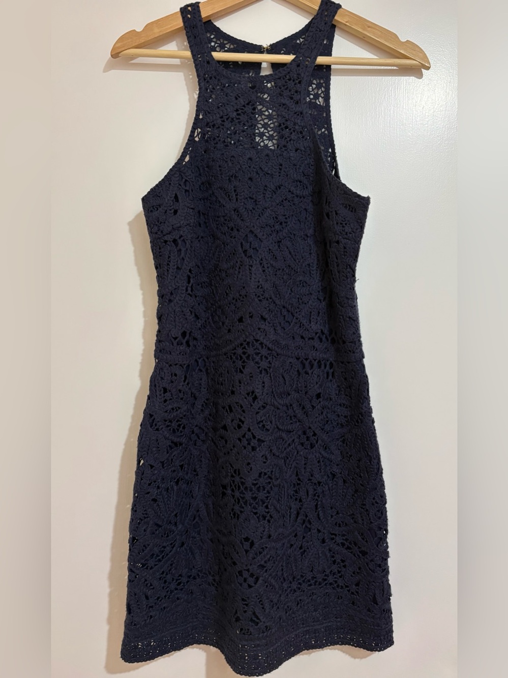 Lilly Pulitzer Navy Blue Crochet Lace Halter Shift Mini Dress Small